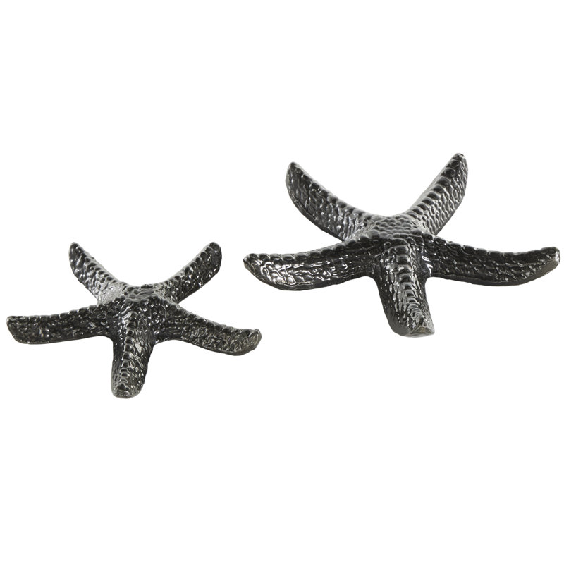 Alom Aluminum Metal Bubble Textured Starfish Decorative Black Sculpture Set