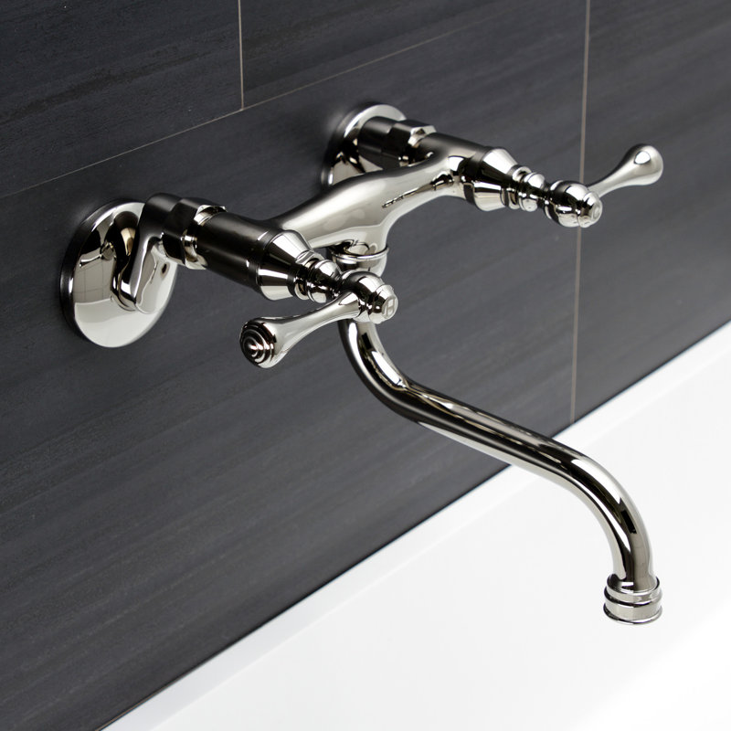 Kingston Brass Kingston Two-Handle 2-Hole Wall Mount Bathroom Faucet, Polished Nickel