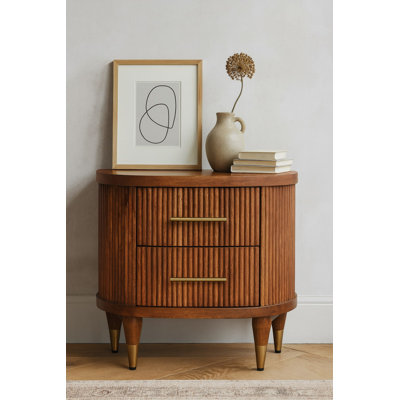 Ribbed Bedside With Brass Accents