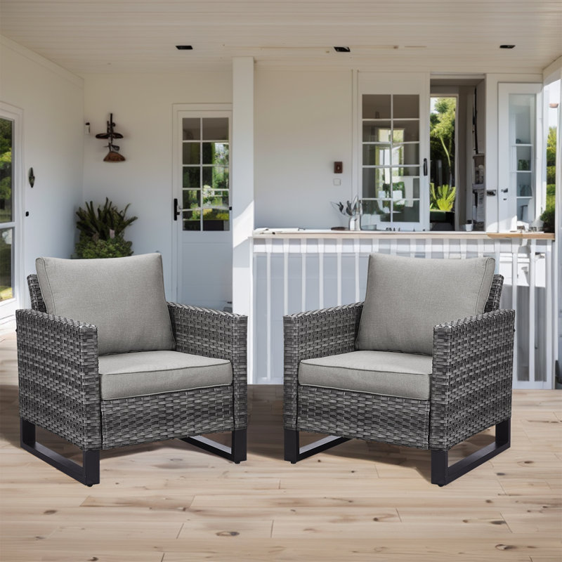 Naresa Wicker Patio Chairs With Olefin Cushions Weather-Resistant, Gray, Gray
