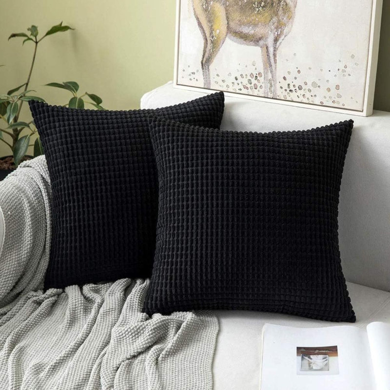 Housse de coussin en velours côtelé Minimalist Modern, Black