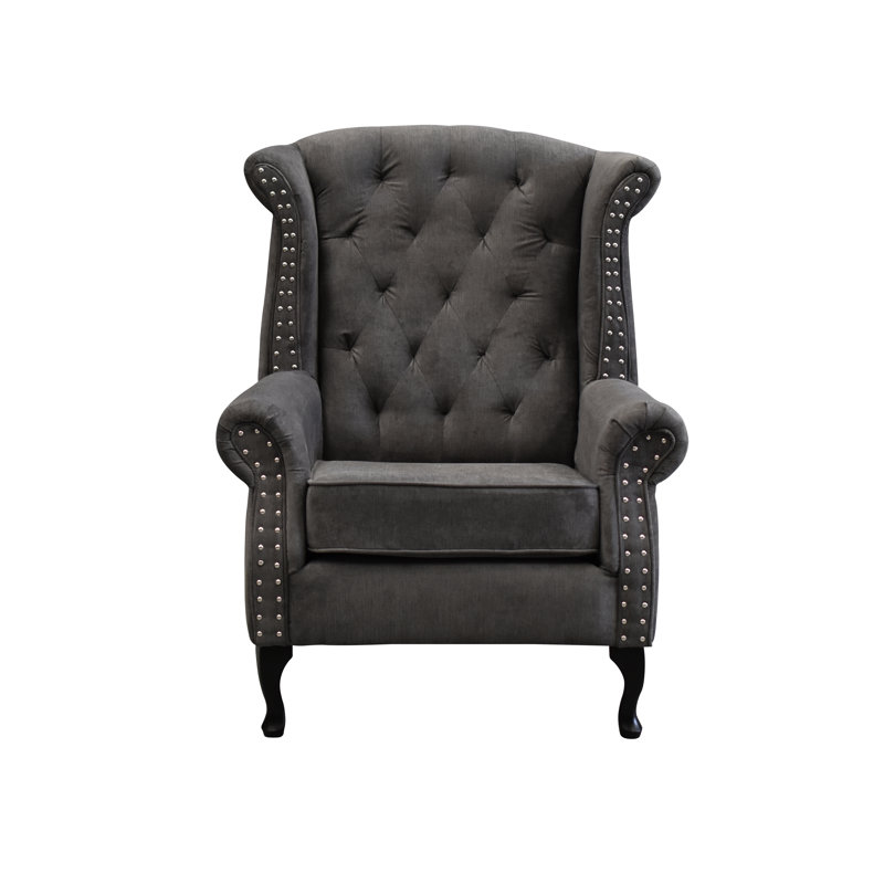 Gustin Upholstered Wingback Chair, Dark Grey