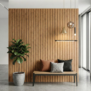 4-Piece Wood-Look Slat Wall Panels 7.4" x 106" – Decorative Interior Wall & Ceiling Panelling, MDF with PVC Finish (21.5 sq.ft. Coverage)