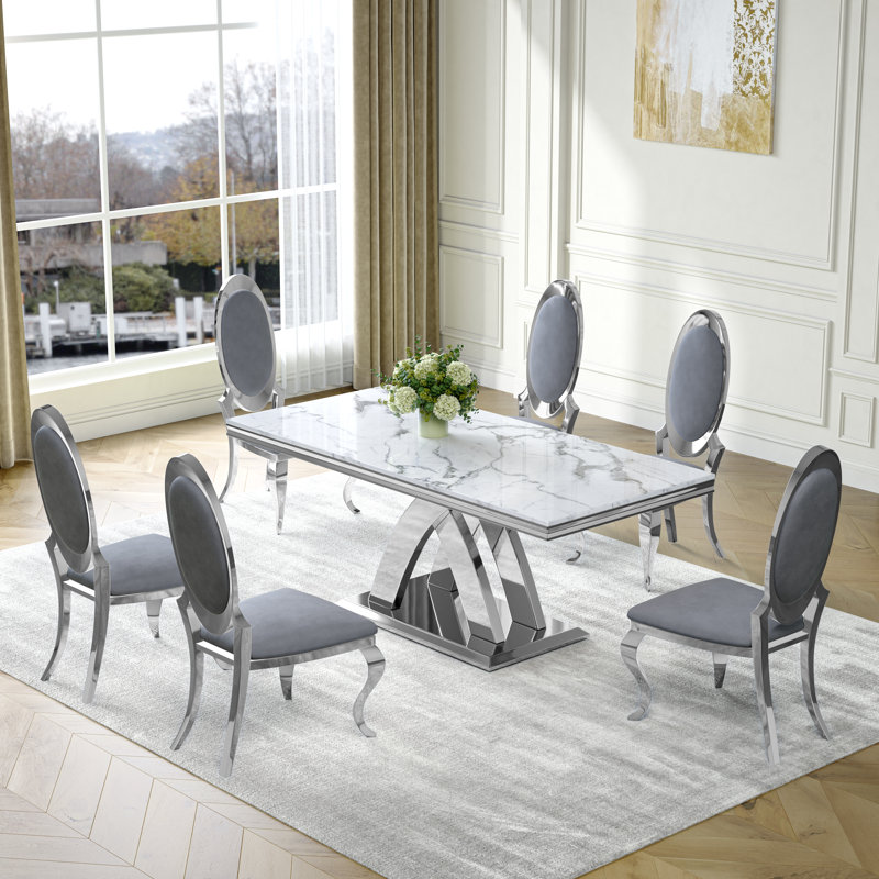Ensemble de salle à manger Modern Modern, Argent argent, Gris/argent