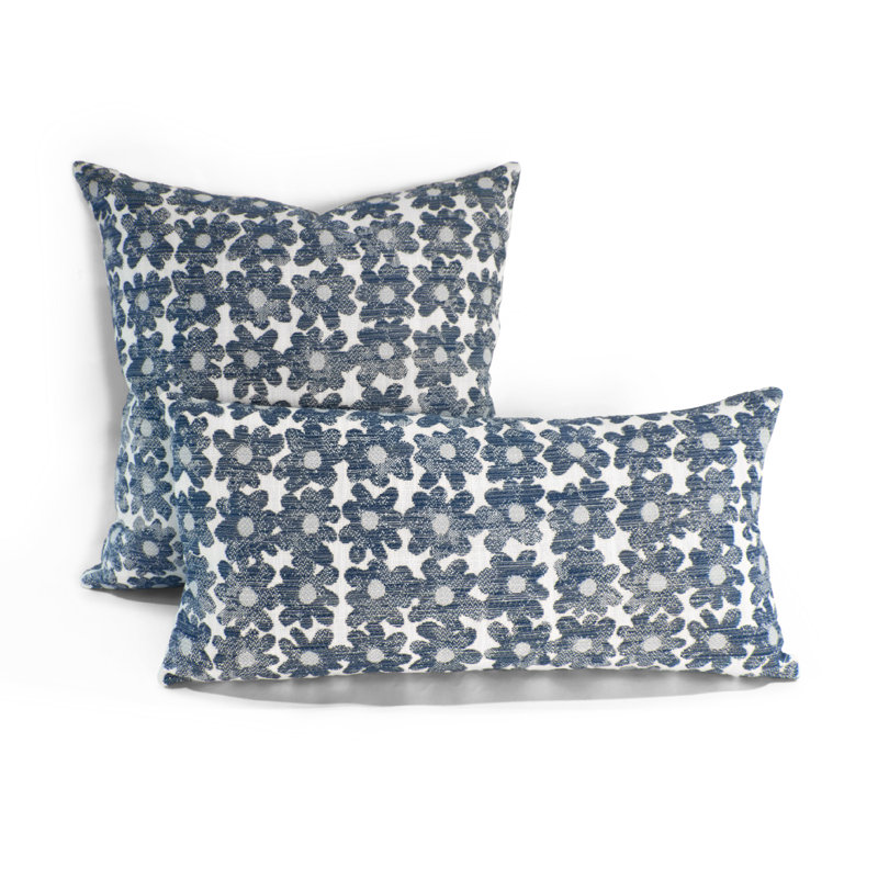 Daisy Performance Square Pillow Cover & Insert, Square 18", Navy