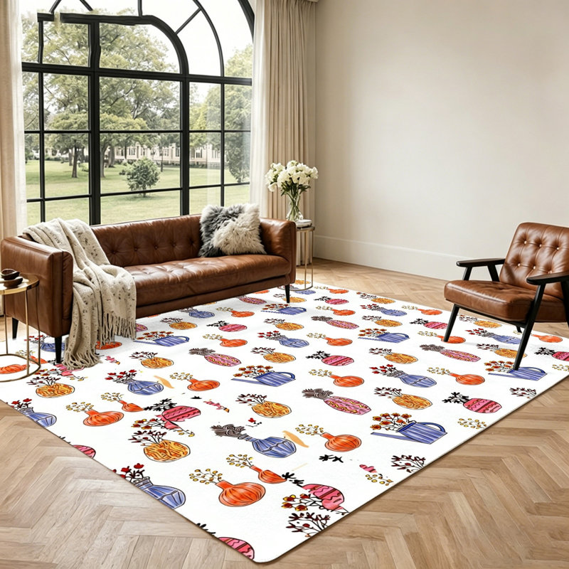 Vibrant Floral Vase Print Rug, Artistic Home Decor, Non-Slip Washable Area, Indoor Floor Mat for Living Room, Bedroom, Office, and Entryway