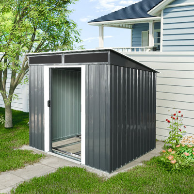 6x5 Metal Outdoor Storage Shed Black With Transparent Plate