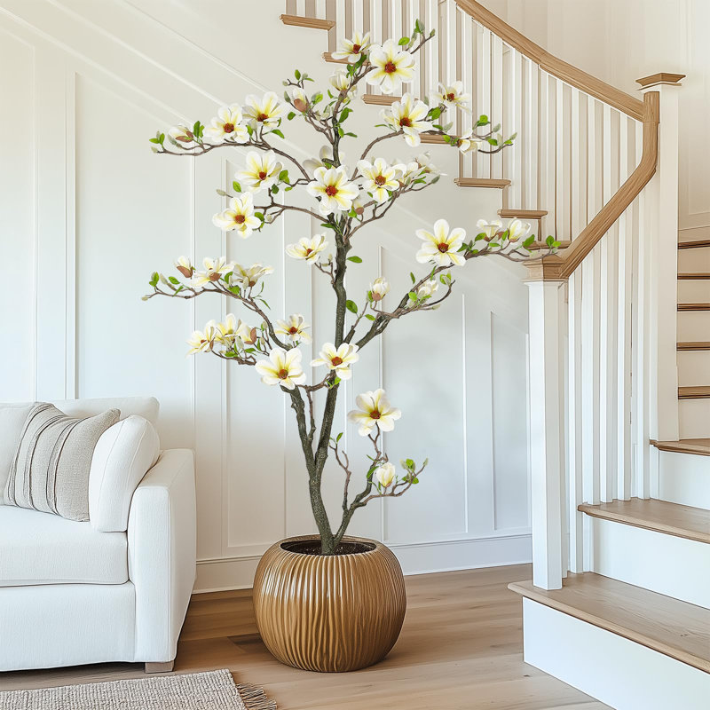 Arbre de magnolia artificiel 6 pi avec lumières à DEL fleurs blanches réalistes et feuilles vertes luxuriantes