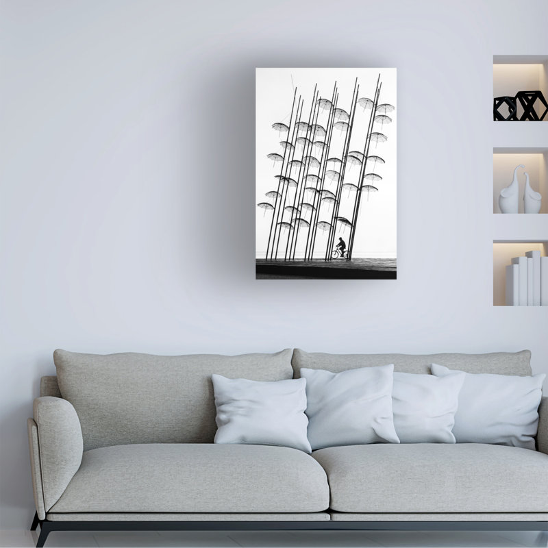 Œuvre sur toile, Bachelor George Digalakis sous les parapluies, H 19 po x l 12 po