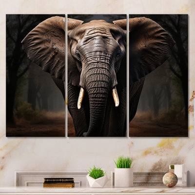 Éléphant harmonie en monochrome I sur toile, 3 pièces
