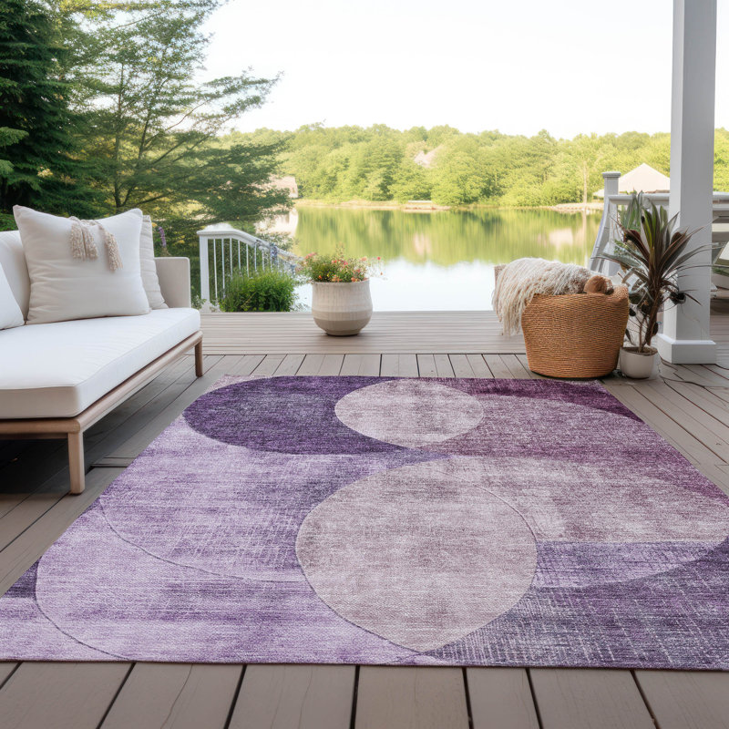 Purple Geometric Circles Washable Indoor/Outdoor Rug 2'6" x 3'10"