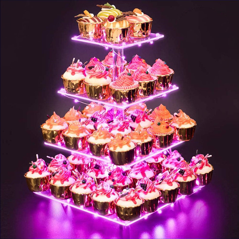 Pink LED 4-Tier Acrylic Cupcake Stand Display