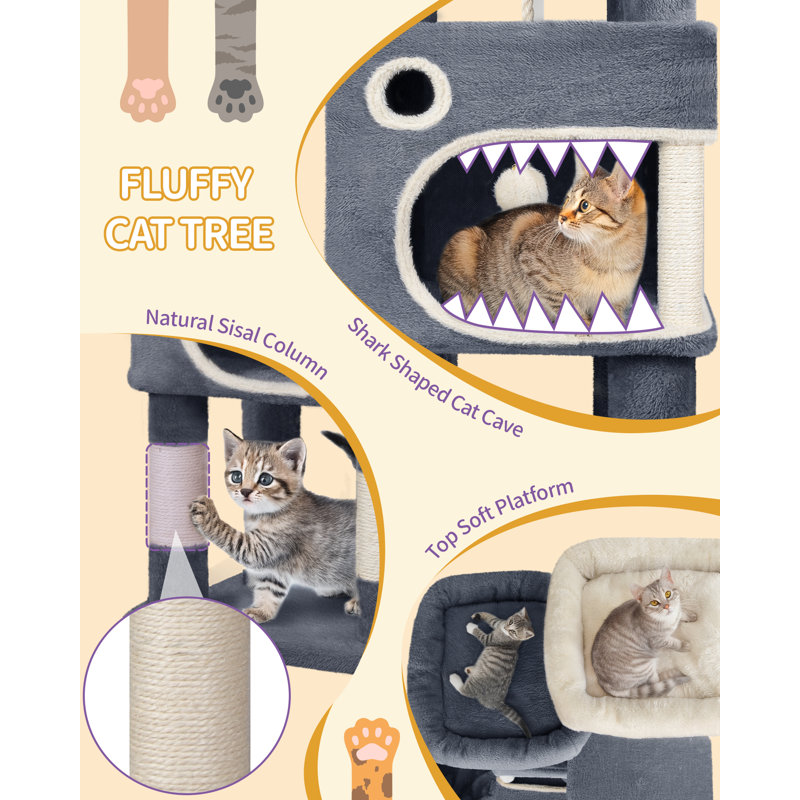 159 cm Cat Tree for Indoor Cats, Cat Tower, Multi-Level Cats Condo with 8 Scratching Posts, 3 Platforms, 2 Caves, Basket, Plush Balls, Sisal Rope, Anti-Tip Kit