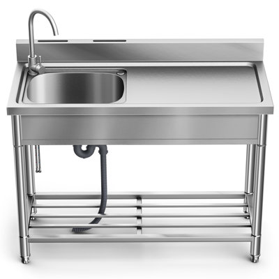 LAFATI 39" 304 SUS Stainless Steel Utility Sink, Freestanding Single Bowl Workstation for Laundry room, Workshop, Garage, Courtyard, Kitchen