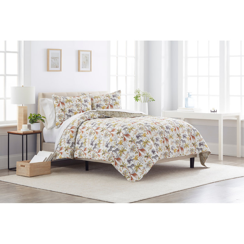 Serengeti Twin Cotton Reversible Quilt Set with Animal Print