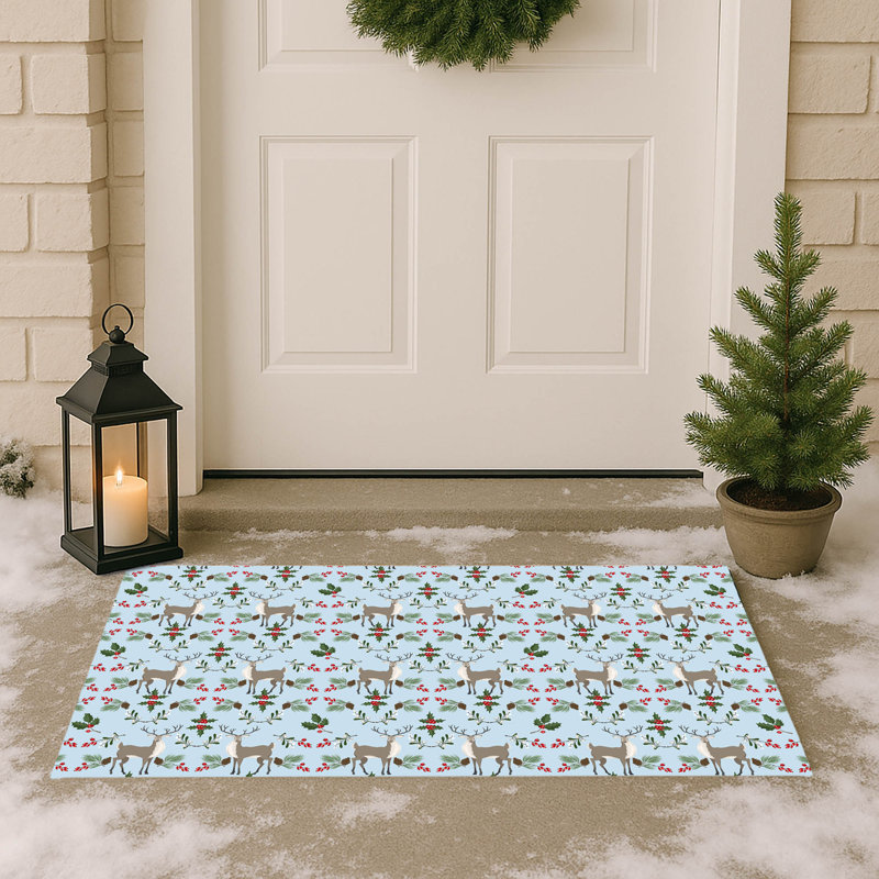 Paillasson Botanical Deer, L 24 po x L 17 po, Bleu