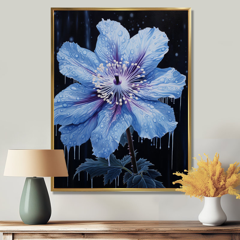 Gros plan sur le coquelicot bleu de l'Himalaya - Art mural coquelicot, Toile avec cadre flottant or