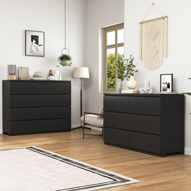 Commode 6 tiroirs pour chambre à coucher, Noir