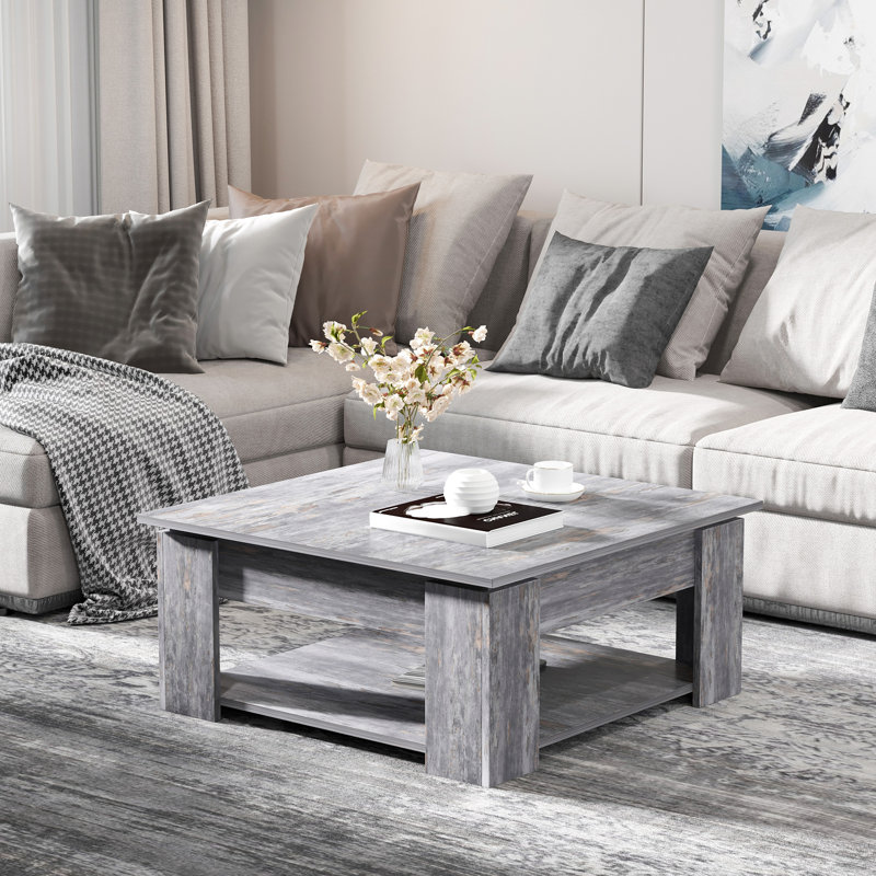 Fredericks Four Leg Coffee Table with Storage, Grey, 30cm H x 80cm L x 80cm W