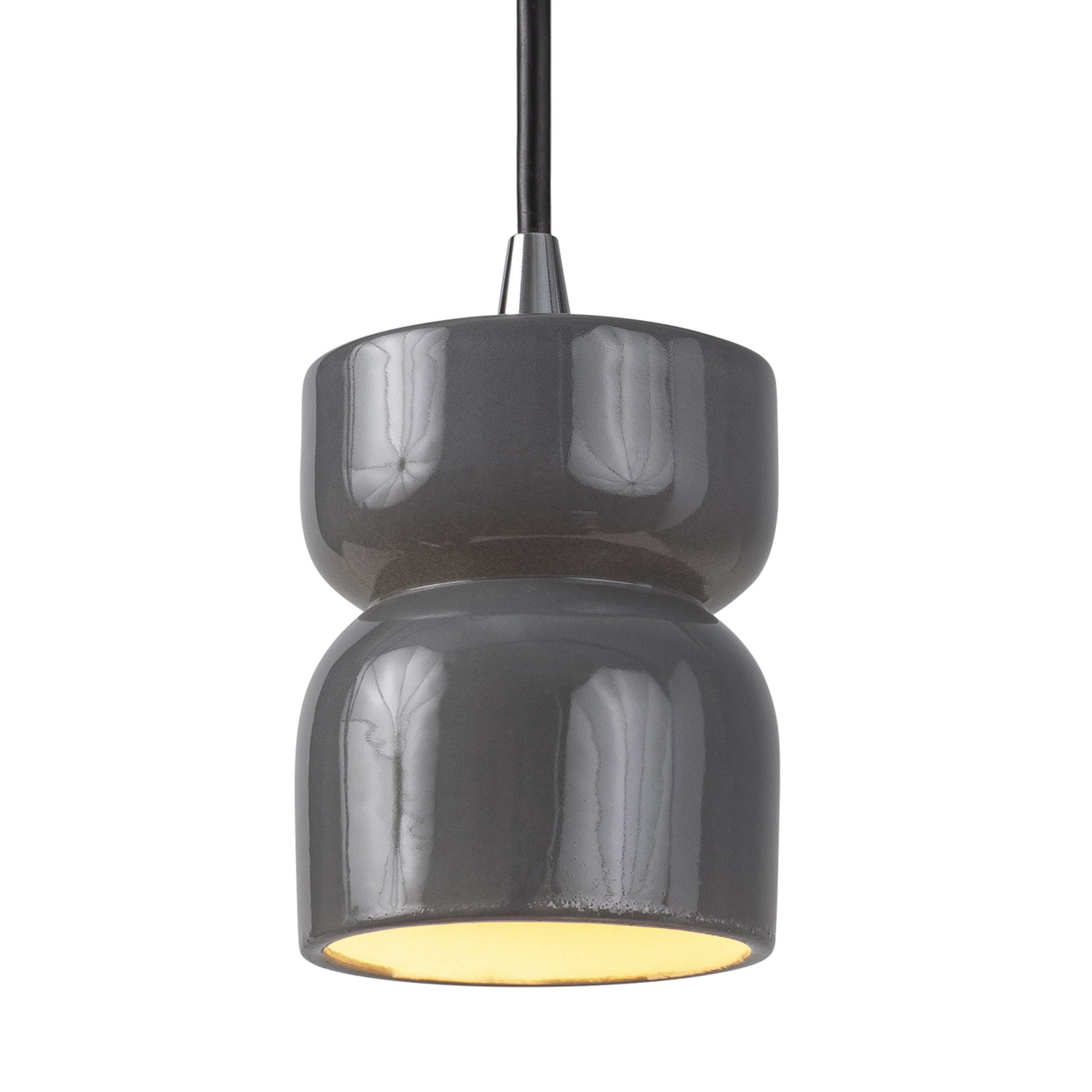 Leni Ceramic Hourglass Single Pendant , Gloss Gray, Polished Chrome