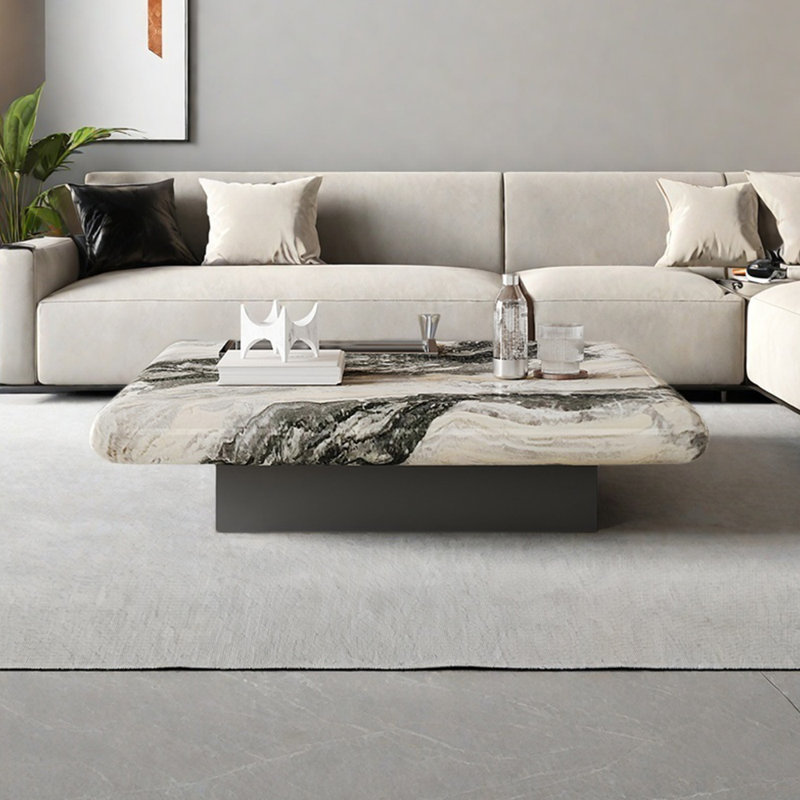 Minimalist marble high-end coffee table, 12.59" H x 39.37" L x 39.37" W