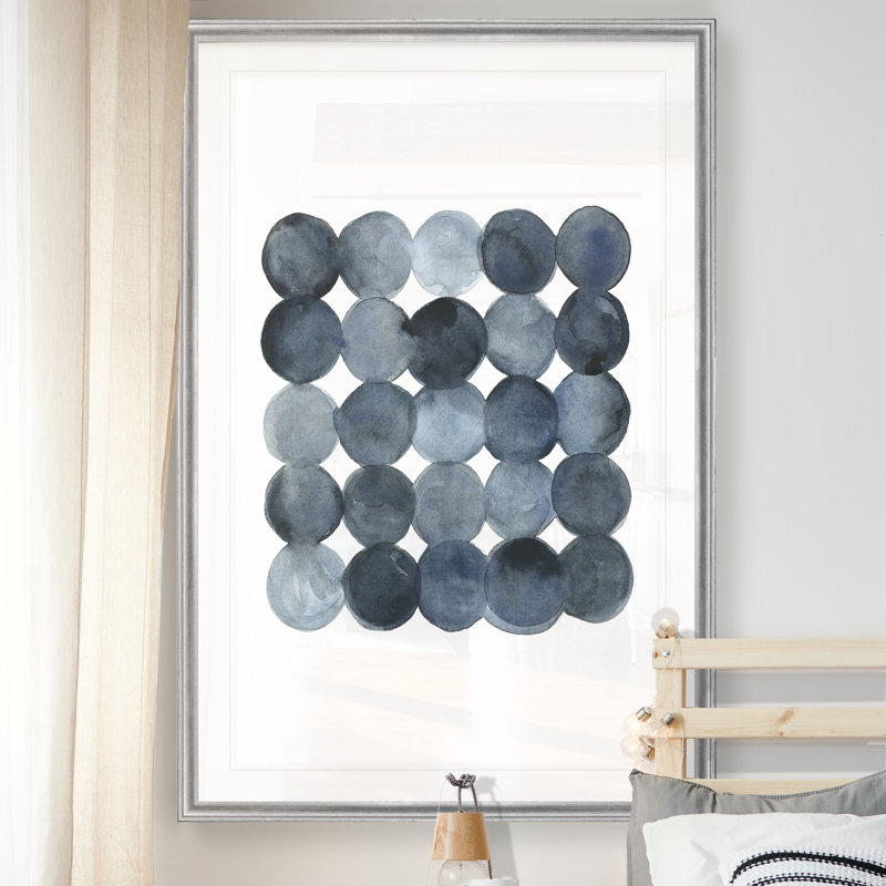 «Blue Grey Density I», peinture sur toile, H 24,5 po x l 18,5 po, Impression encadrée, Argent argent