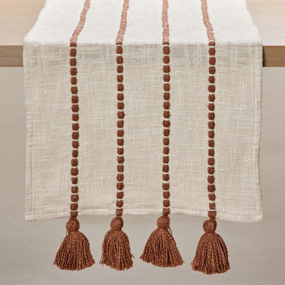 iDesign Stripe Cotton Table Runner with Tassels- Machine Washable - 80 Inches Long - Natural/Brown