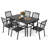 7-piece Metal Outdoor Dining Set With Umbrella Hole And 6 Stackable Chairs-121287924-121287923