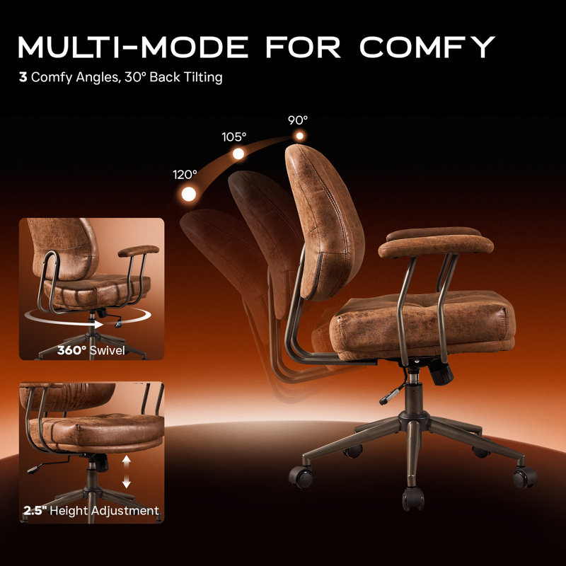 Chaise de bureau pivotante avec vérin à gaz Albaugh, Marron foncé