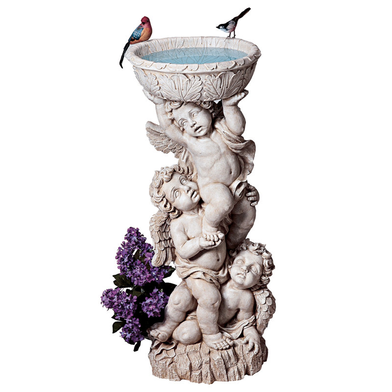 Three Cherubs With Urn Birdbath Statue