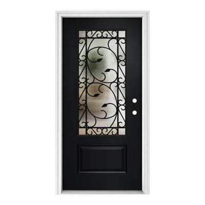 36 po X 80 po Porte d'entrée noire en fibre de verre, ouverture vers la gauche, verre givré