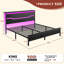 Structure de lit en métal et en bois avec charge USB intégrée, tête de lit à DEL, conception silencieuse, rangement sous le lit de 13 po - assemblage sans outil, aucun sommier nécessaire-1411034521-1411034524