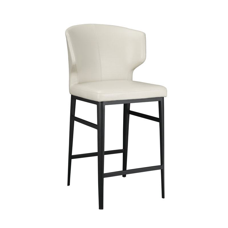 Delaney Upholstered Stool with Metal Frame, Beige Faux Leather, Counter Stool (26" Seat Height)