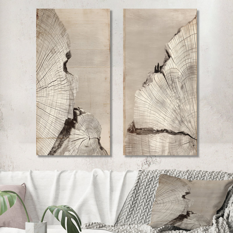 «Celestial Balance on Wood Slide», ensemble de 2 impressions murales en métal arbre gris, 32" H x 32" W