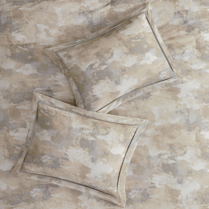 7 Piece Textured Cotton Blend Comforter Set Gray Queen