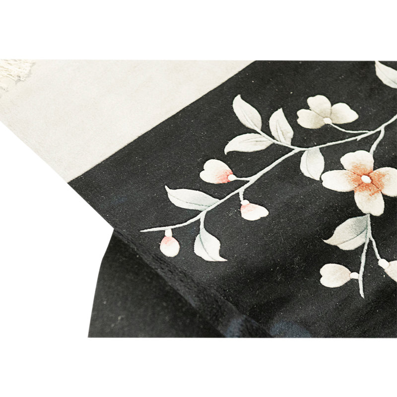 Hand Knotted Wool Area Rug in Black And Gray