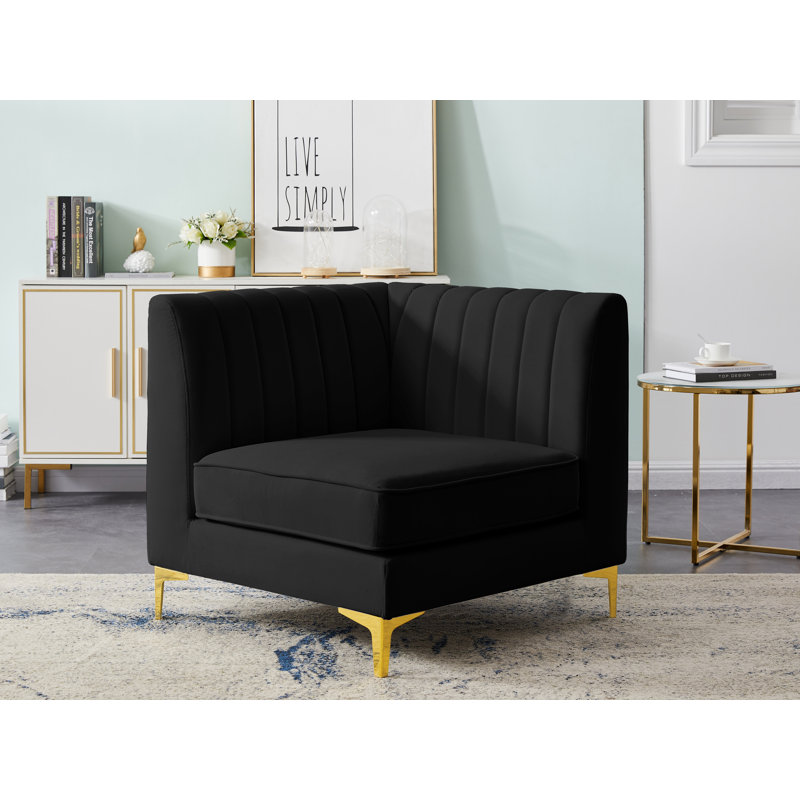 Fauteuil d'angle Enson, Velours noir