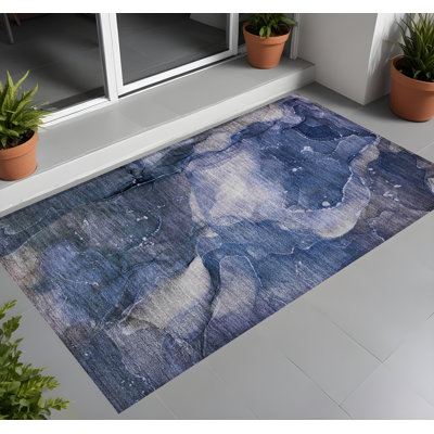 2' X 3' Blue Abstract Washable Non Skid Indoor Outdoor Area Rug