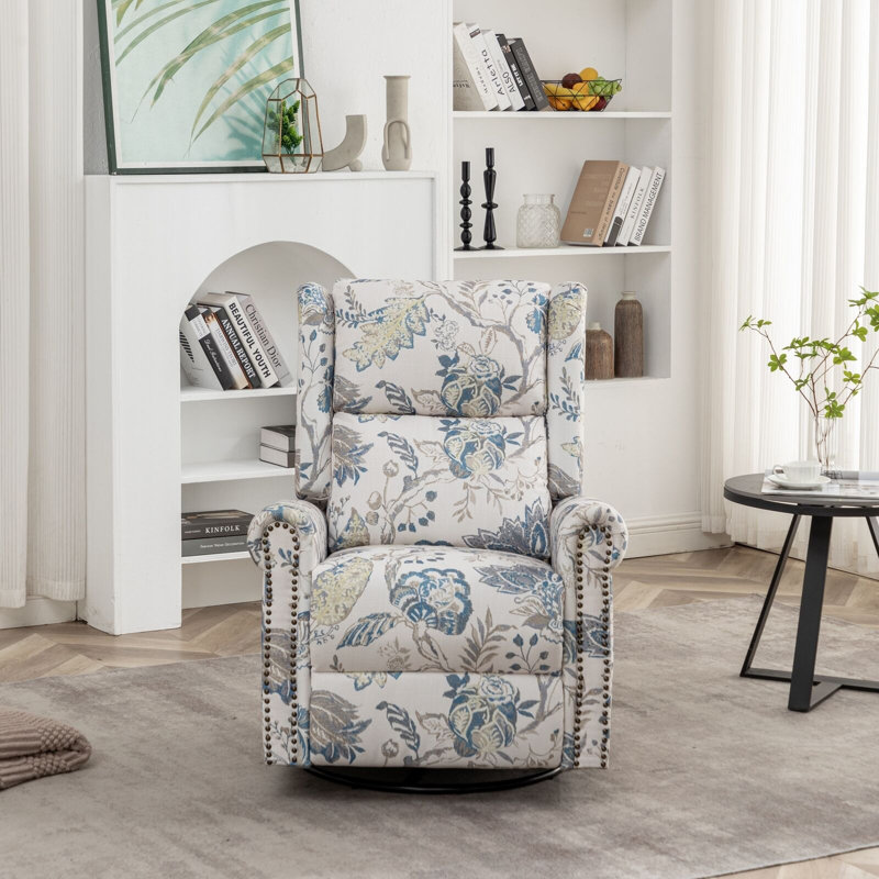 Quantico 92cm Wide Swivel Wing Chair Recliner, Blue