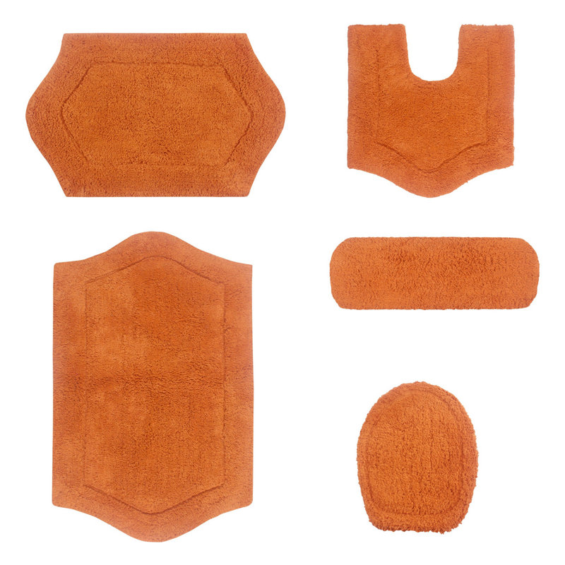 Athyrium Cotton 5 Piece Bath Mats Set, Quick Dry, Machine Washable, Absorbent, Terracotta