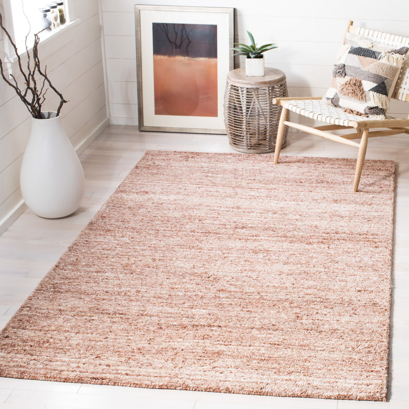 Tapis de couleur unie en laine / coton touffeté à la main Moniz fuchsia, Rectangle 5 pi x 8 pi