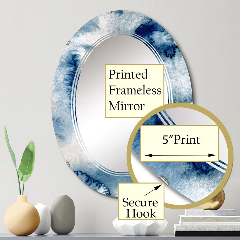 Classic Blue Watercolor Wall Mirror, Modern Printed - Watercolor Abstract Classic Blue II, 30" x 20"