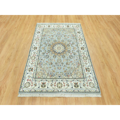 4'11" x 6'9" New Hand Knotted Blue Wool Rectangle Oriental Rug - MOA10290620