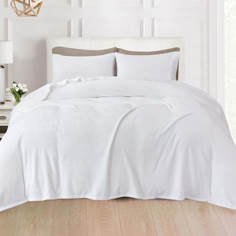 Ensemble de 4 valises pour chambre d'amis, Ensemble de draps pour lit double + 2 taies d'orei, Blanc