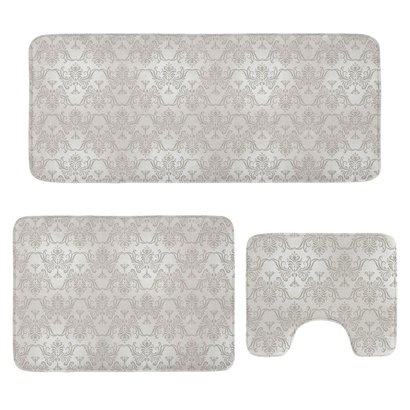 Ensemble de tapis de salle de bain gris 3 pièces en U et tapis rectangulaires gris pâle