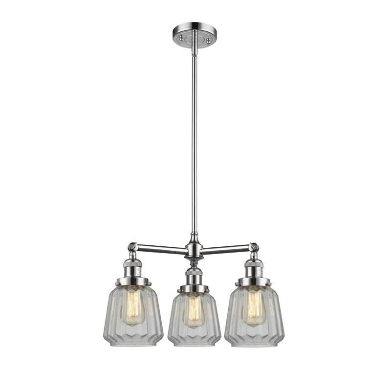 Lustre géométrique à 3 lumières Vinson, Transparent, Chrome poli, Ampoule DEL 6 watts Vinage