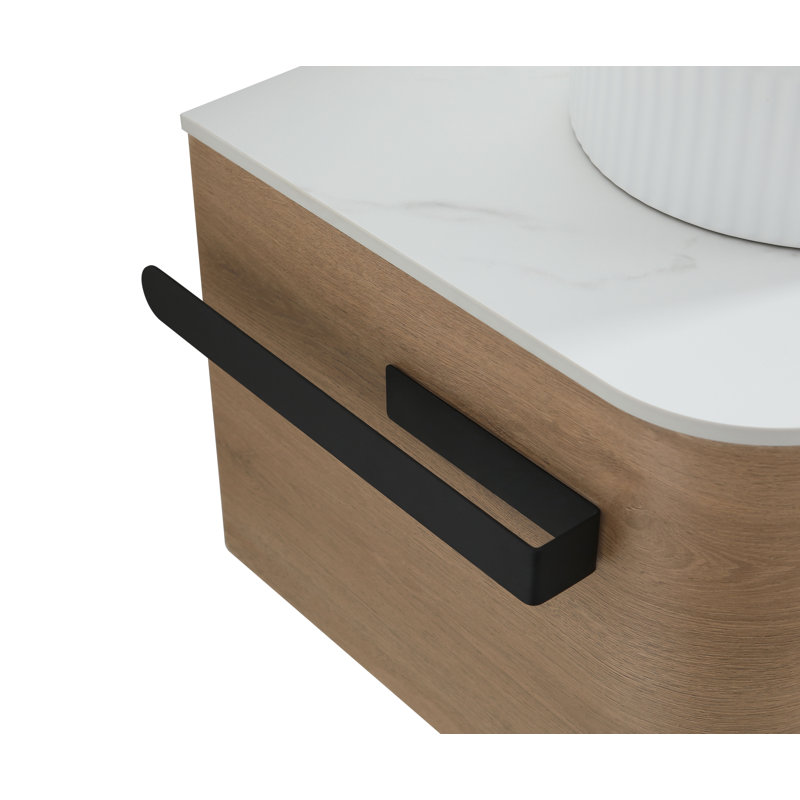 Meuble-lavabo flottant 36 po avec lavabo vasque et porte-serviettes 36 po, Walnut, Blanc de Carrare