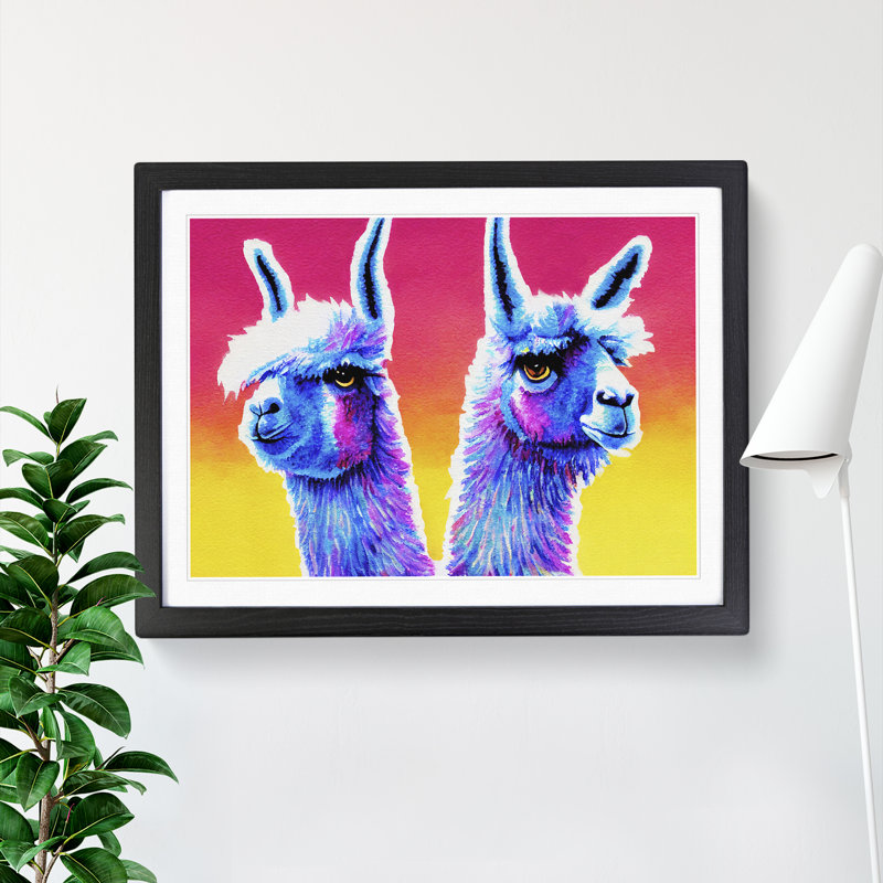 Colourful Llamas Vol.4 1 Piece Wall Art, 46cm H x 64cm W x 2cm D, Black Framed