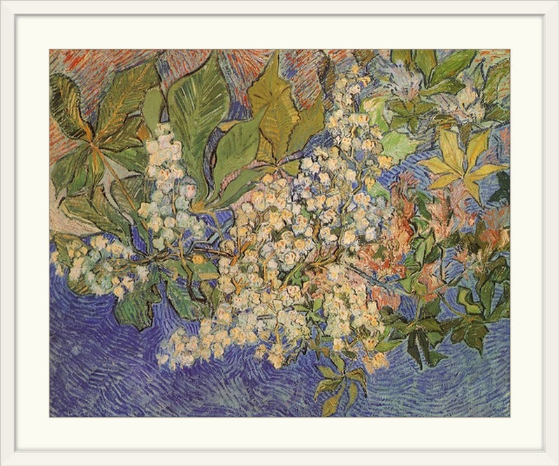 «Blossoming Chestnut Branches» par Vincent Van Gogh - reproduction, H 20 po x l 23 po x P 1 po, Cadre blanc