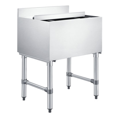 Commercial Ice Bin, 65.1 Qt Max Capacity, 24 x 19 x 33 Inch Stainless Steel Ice Chest with Sliding Lid and Bottle Holders, Cooler Cart Cocktail Unit for Bar Restaurant Pub, NSF Certified